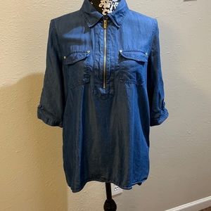 COPY - Ellen Tracy  Size M. Denim 3/4” sleeves.     hi/low breathable Lyocell f…